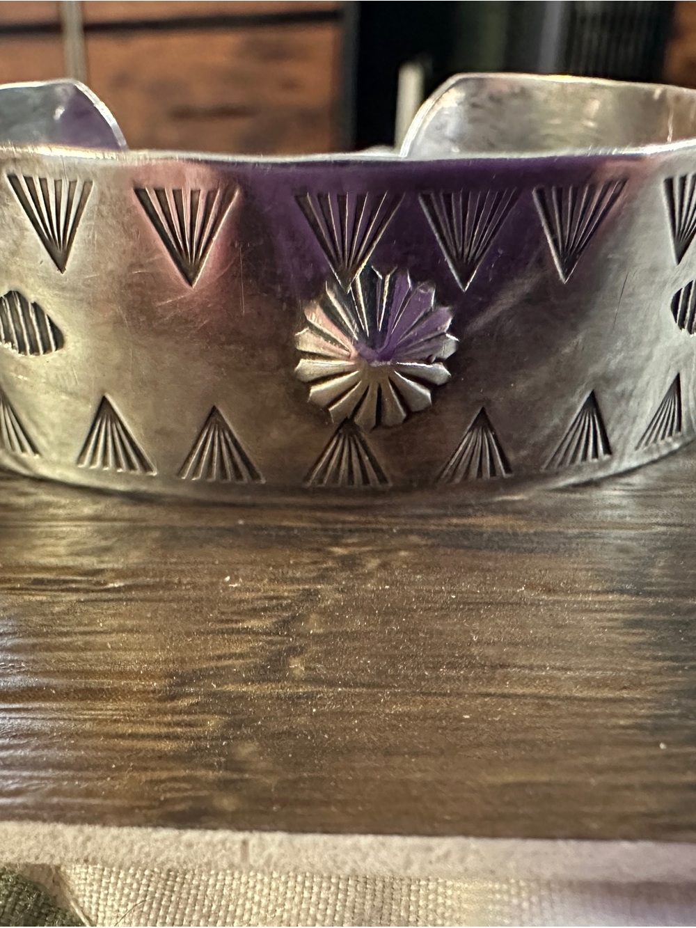 Vintage Native American sterling silver Stamped Cuff Bracelet